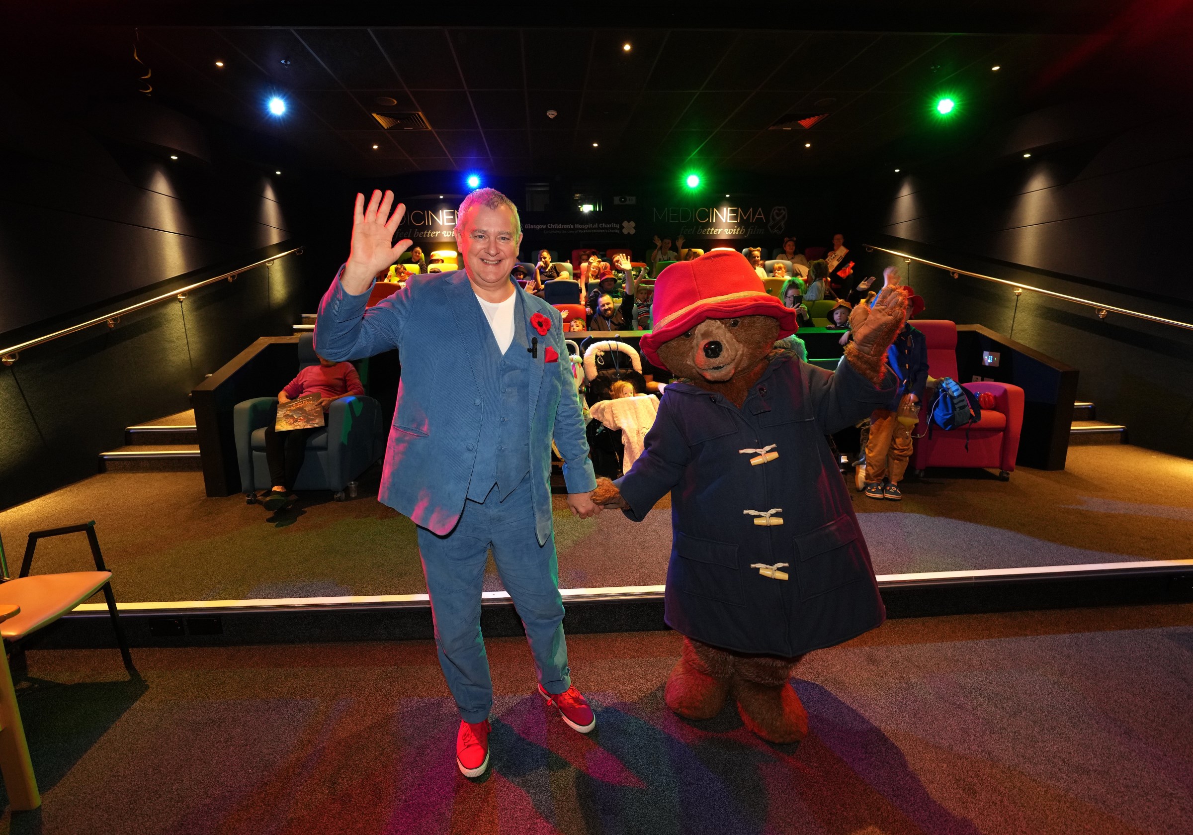 Hugh Bonneville surprises young patients at Glasgow’s Royal Hospital for Children for MediCinema Screening of Paddington in Peru